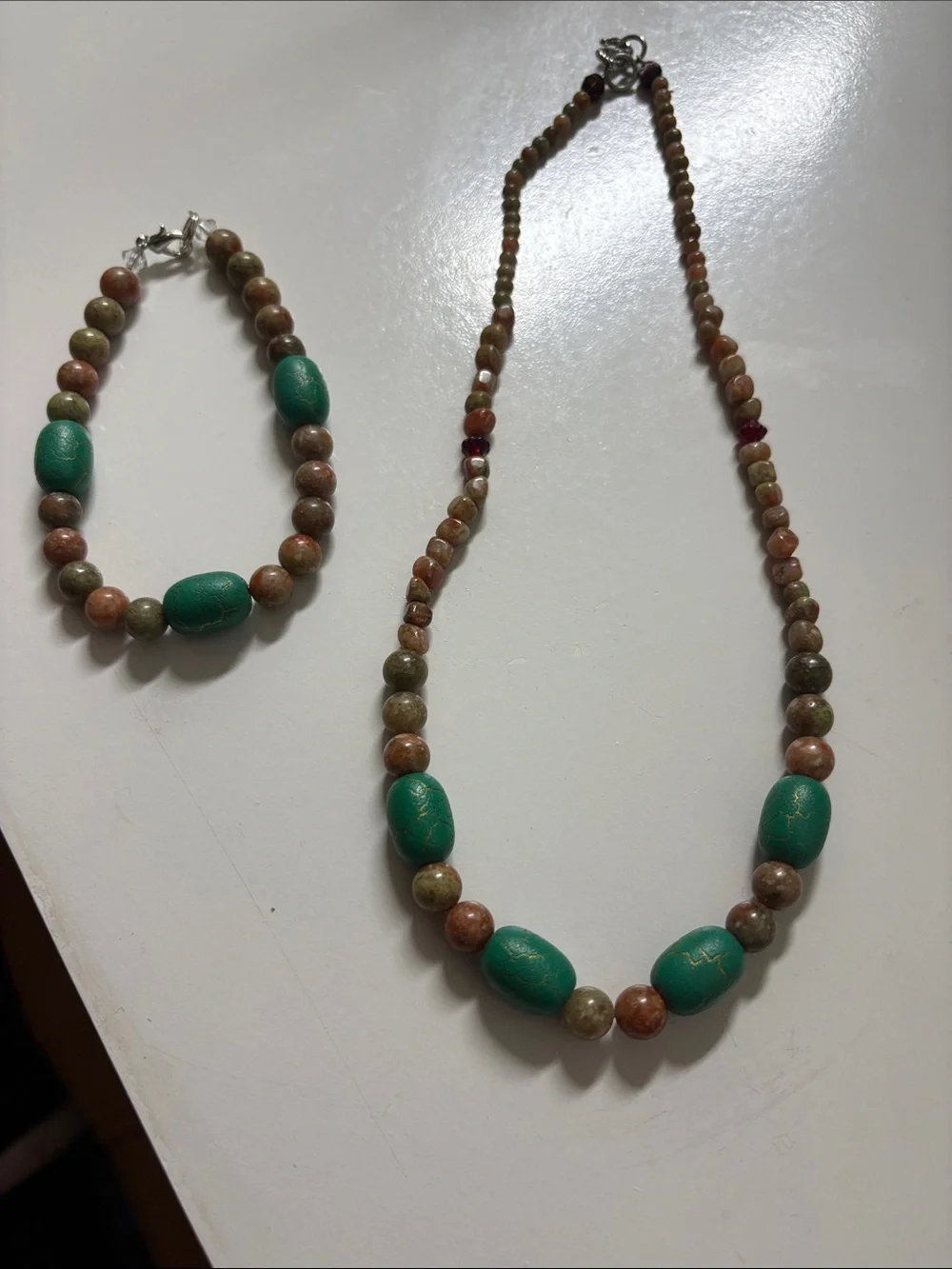 Green and Earth-Tone Beaded Necklace & Bracelet Set